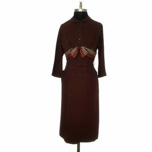 Vtg 50s Tailored Wool Knit Dress S